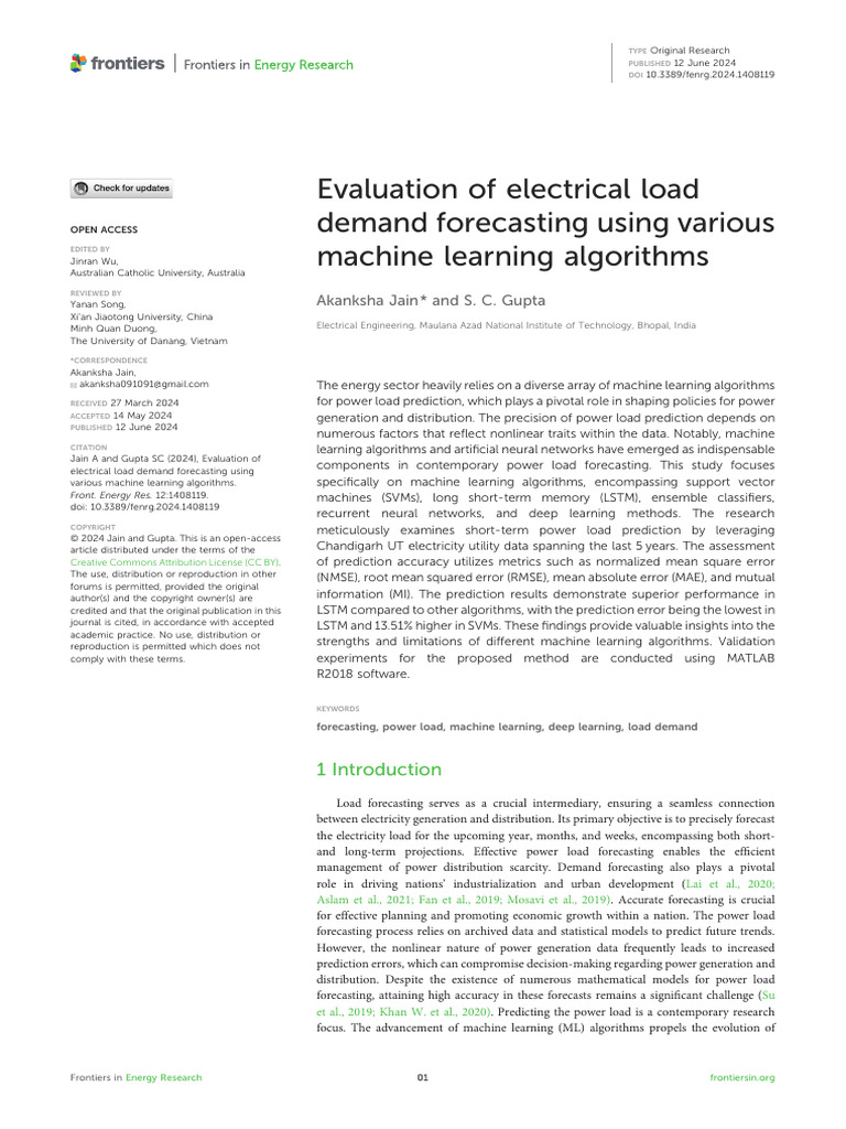 Machine Learning for Power Load Forecasting | PDF | Machine Learning ...