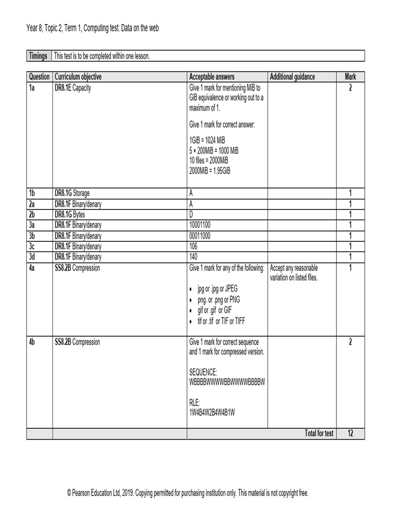 Year 8 Computing Test: Data on the Web | PDF | Byte | Image Processing