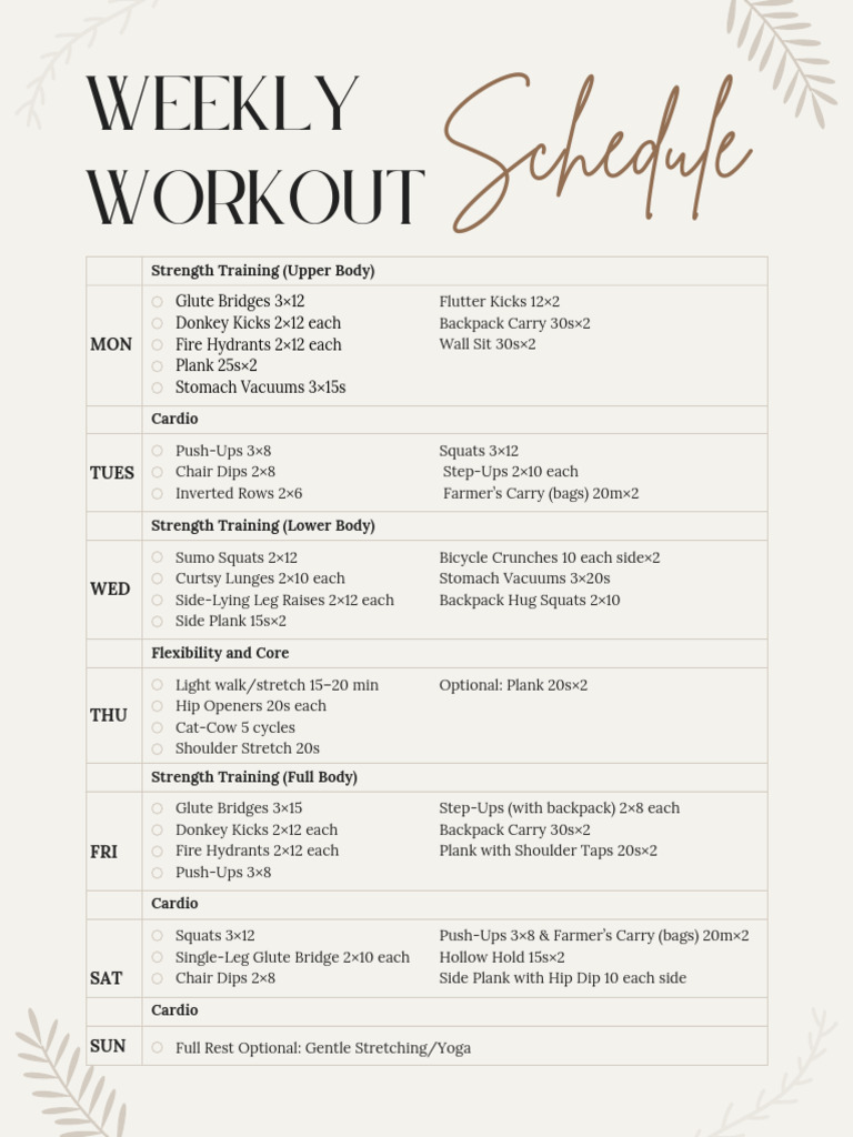 Weekly Workout Plan: Strength & Cardio | PDF