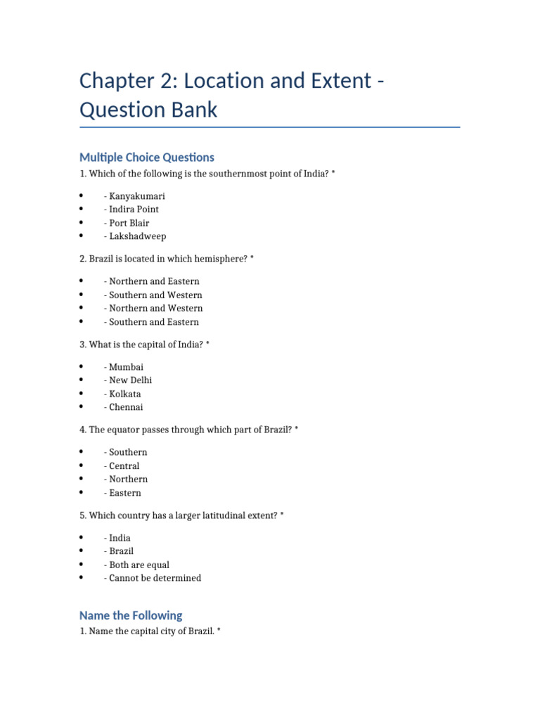 Location and Extent: Geography Quiz | PDF