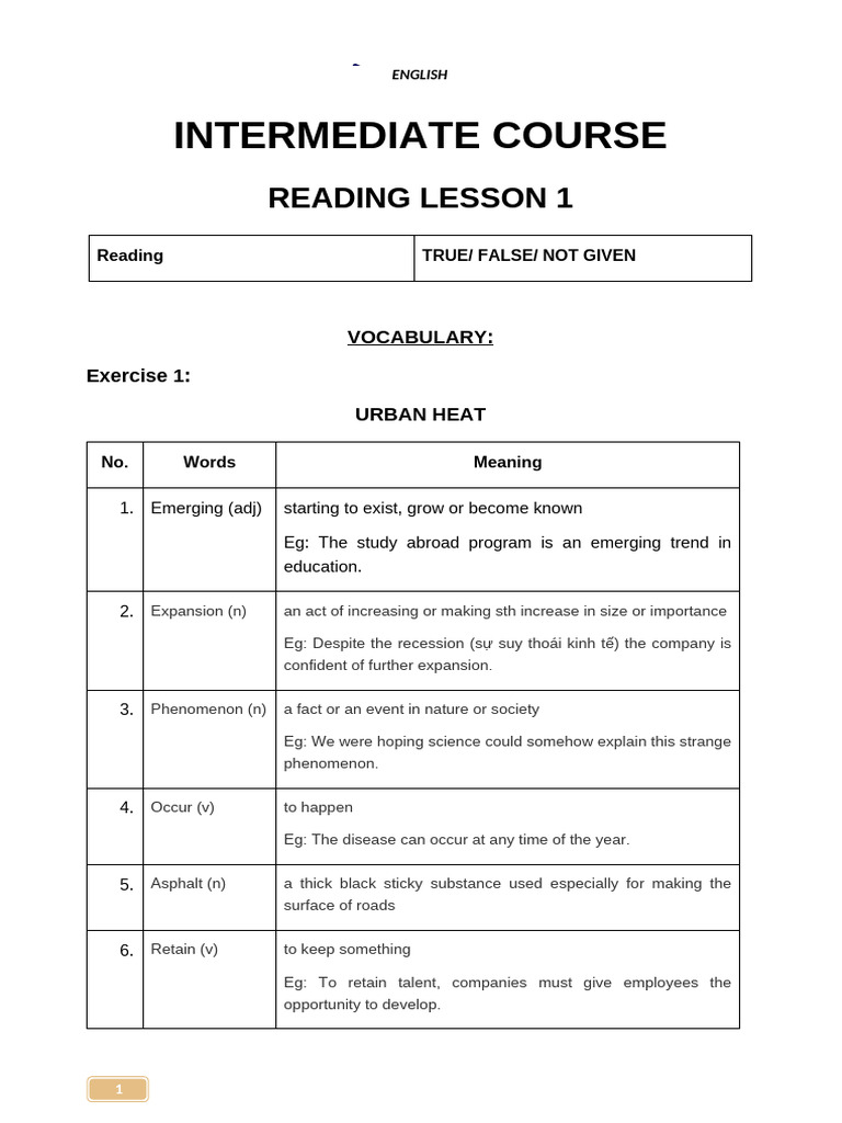 Intermediate English Reading Exercises | PDF