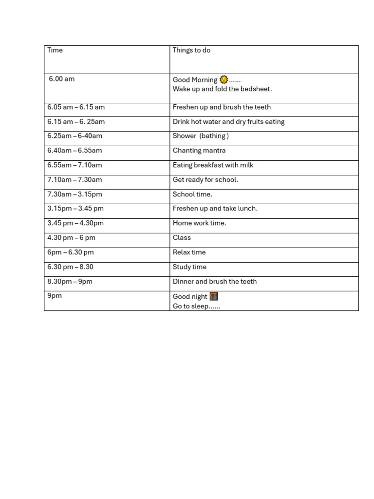 Daily Routine Schedule for Students | PDF