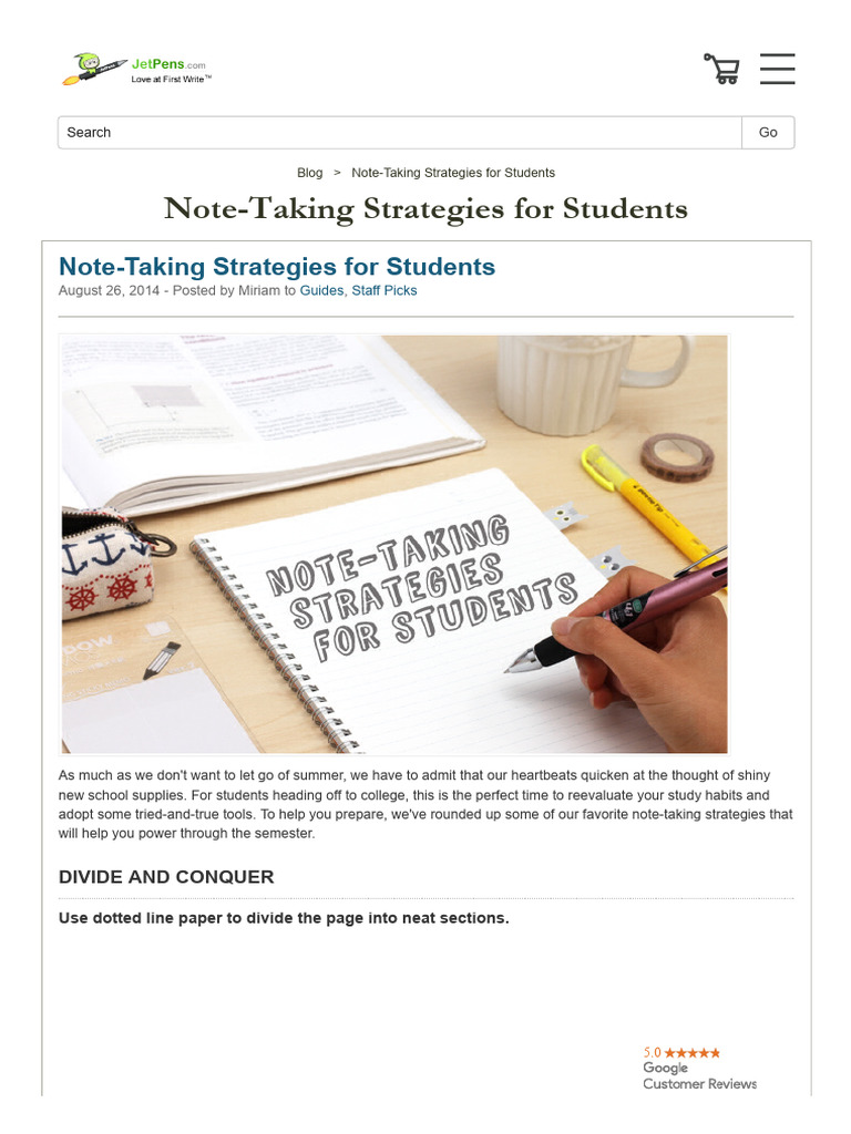 Effective Note-Taking for Students | PDF | Pen | Stationery