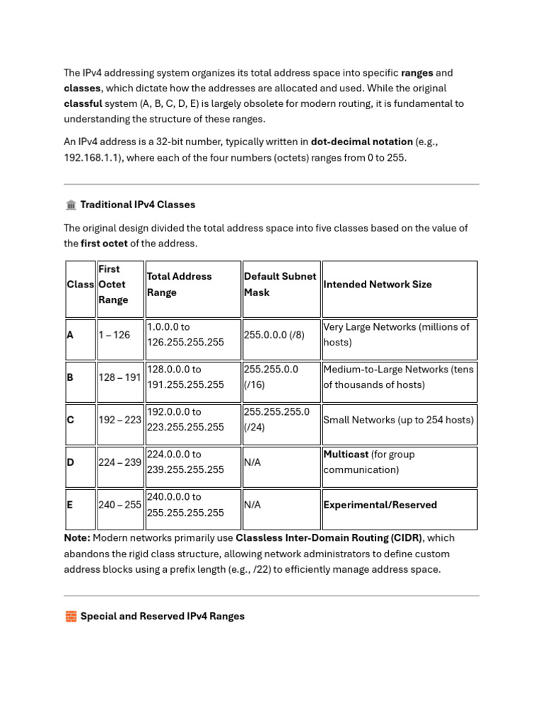 Understanding IPv4 Address Ranges | PDF | Ip Address | Internet