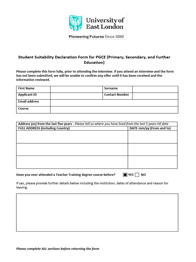 PGCE Student Suitability Declaration Form | PDF | Justice | Crime ...