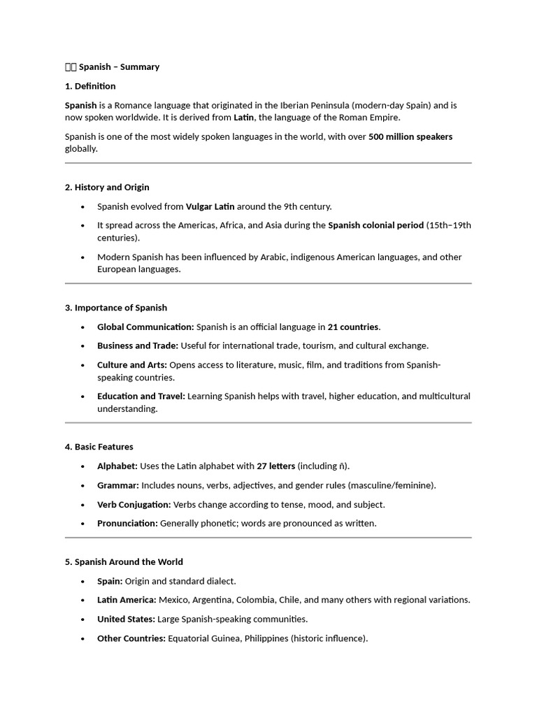 Overview of the Spanish Language | PDF
