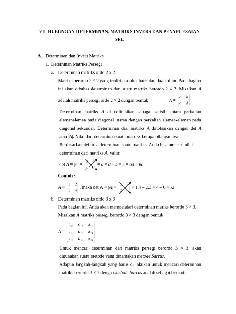 Determinan dan Invers Matriks SPL | PDF