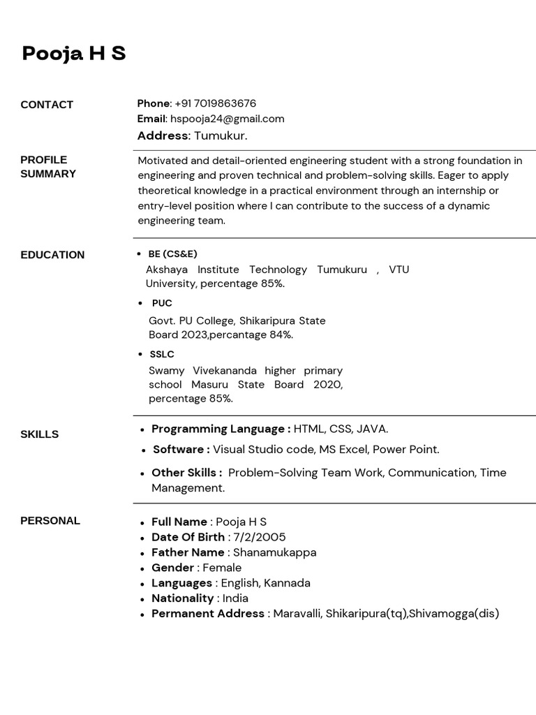 Pooja H S | PDF