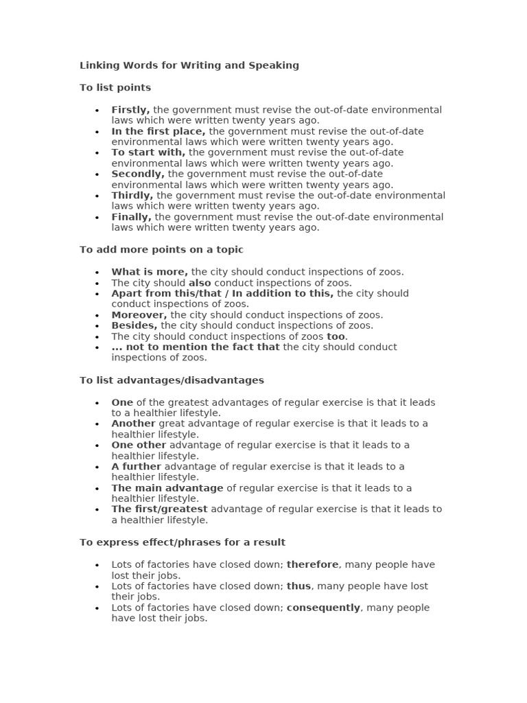 Essential Linking Words for Writing | PDF | Healthy Diet | Endangered ...