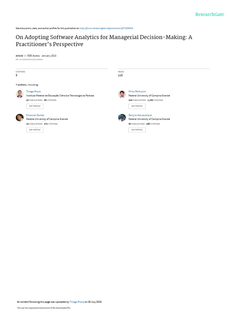 On Adopting Software Analytics For Managerial Decision Making | PDF ...