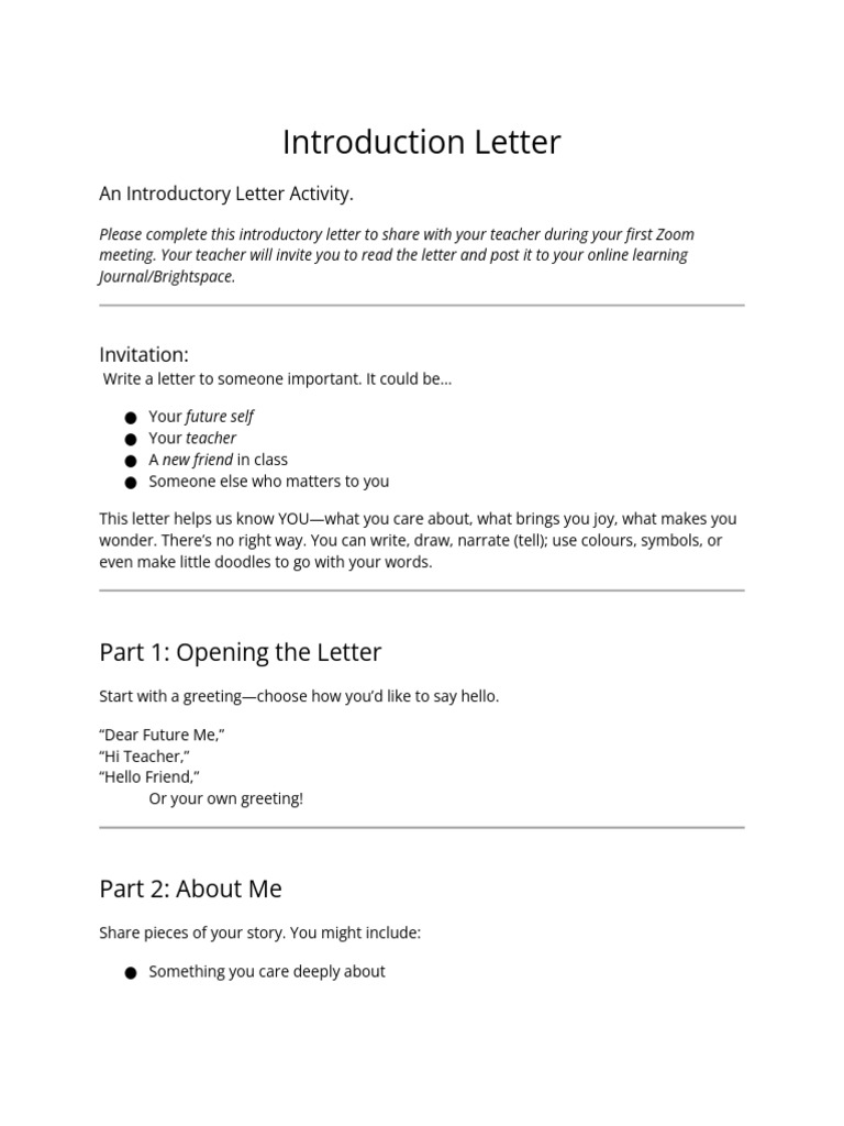Introductory Letter Activity Guide | PDF