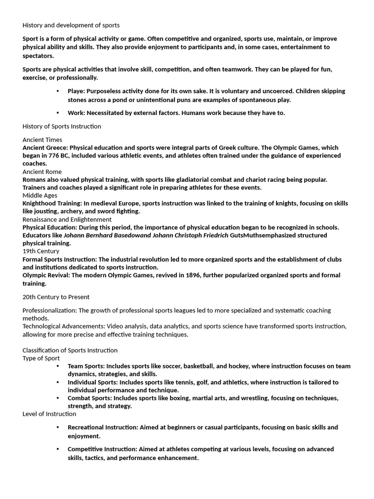 Evolution of Sports Instruction History | PDF | Sports