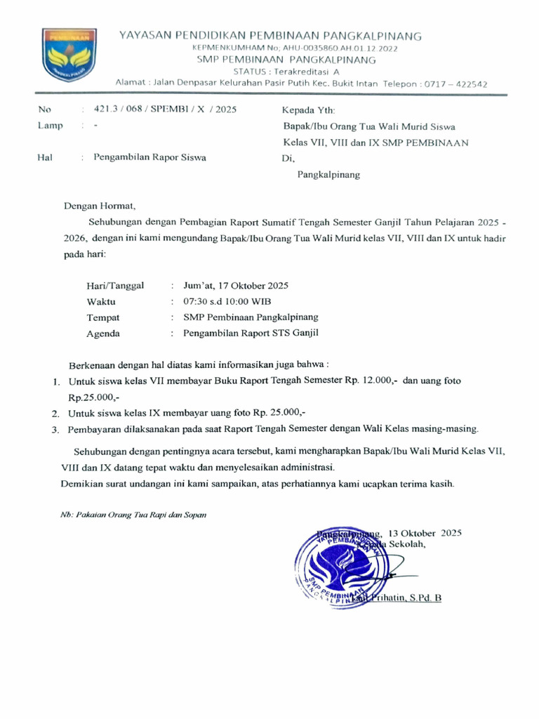 Pengambilan Rapor Siswa | PDF