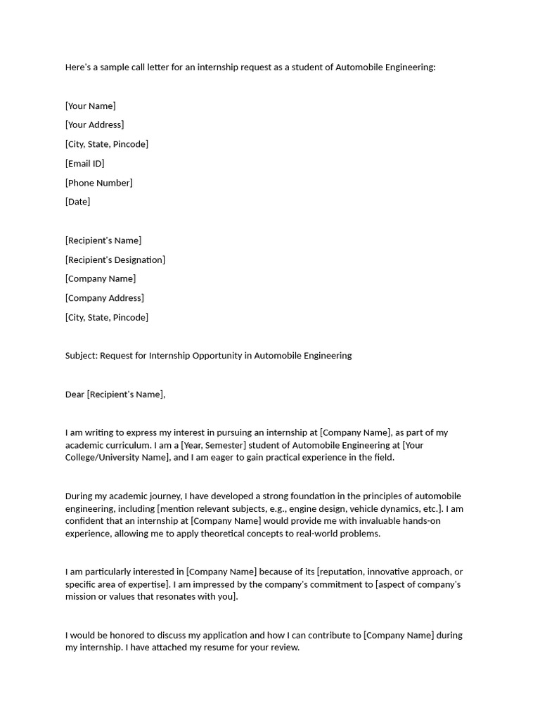 Internship Request Letter for Engineering | PDF