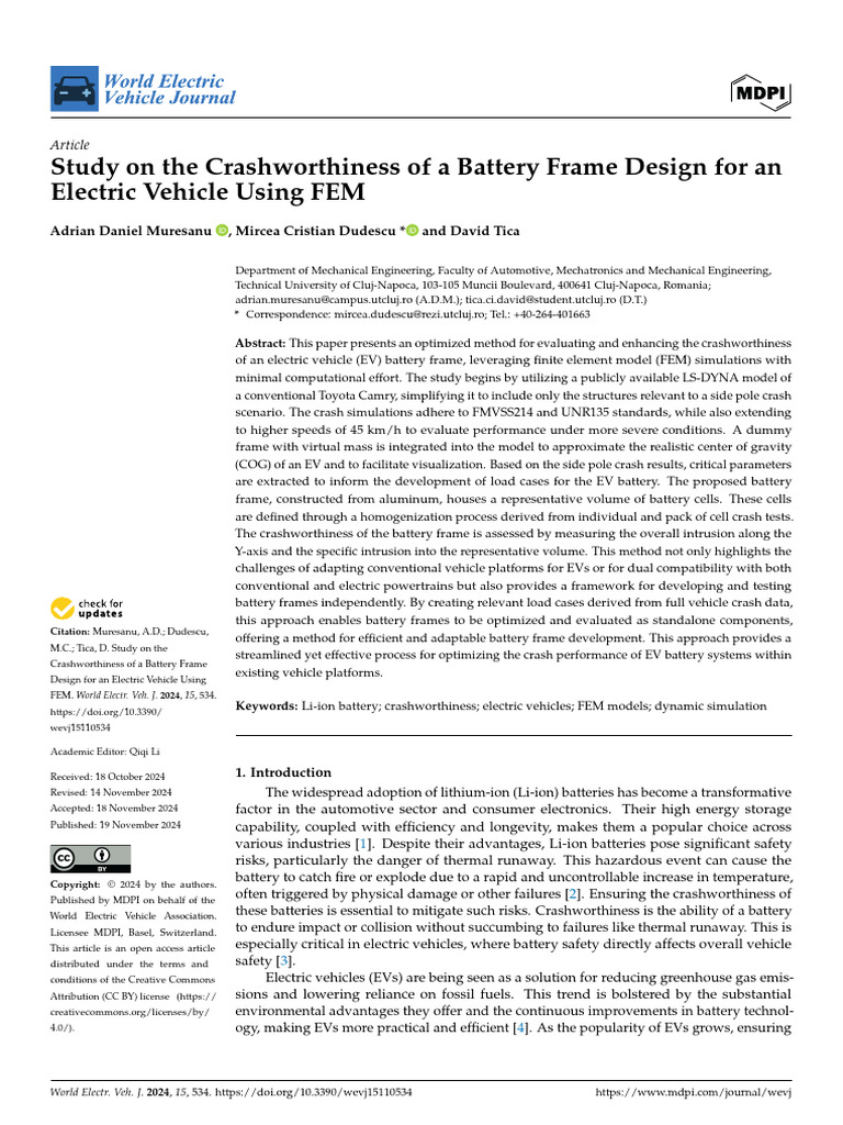 Study On The Crashworthiness of A Battery Frame Design For An Electric ...