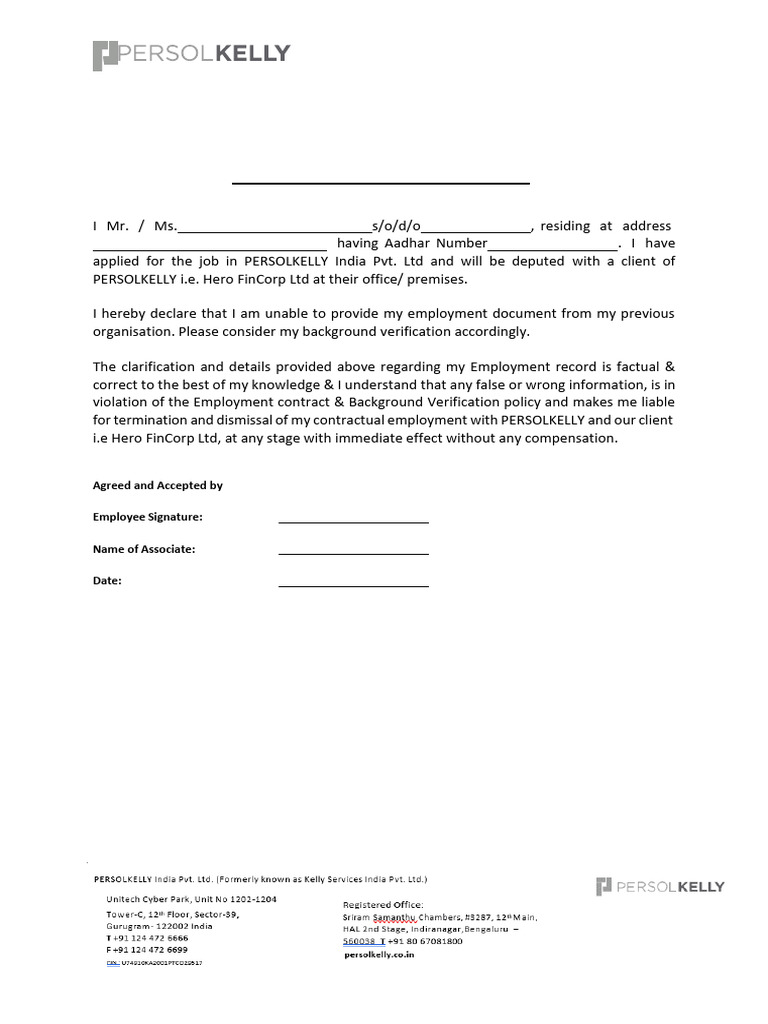 Declaration Letter for Job Verification | PDF