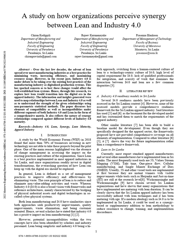 A Study On How Organizations Perceive Synergy Between Lean and Industry ...