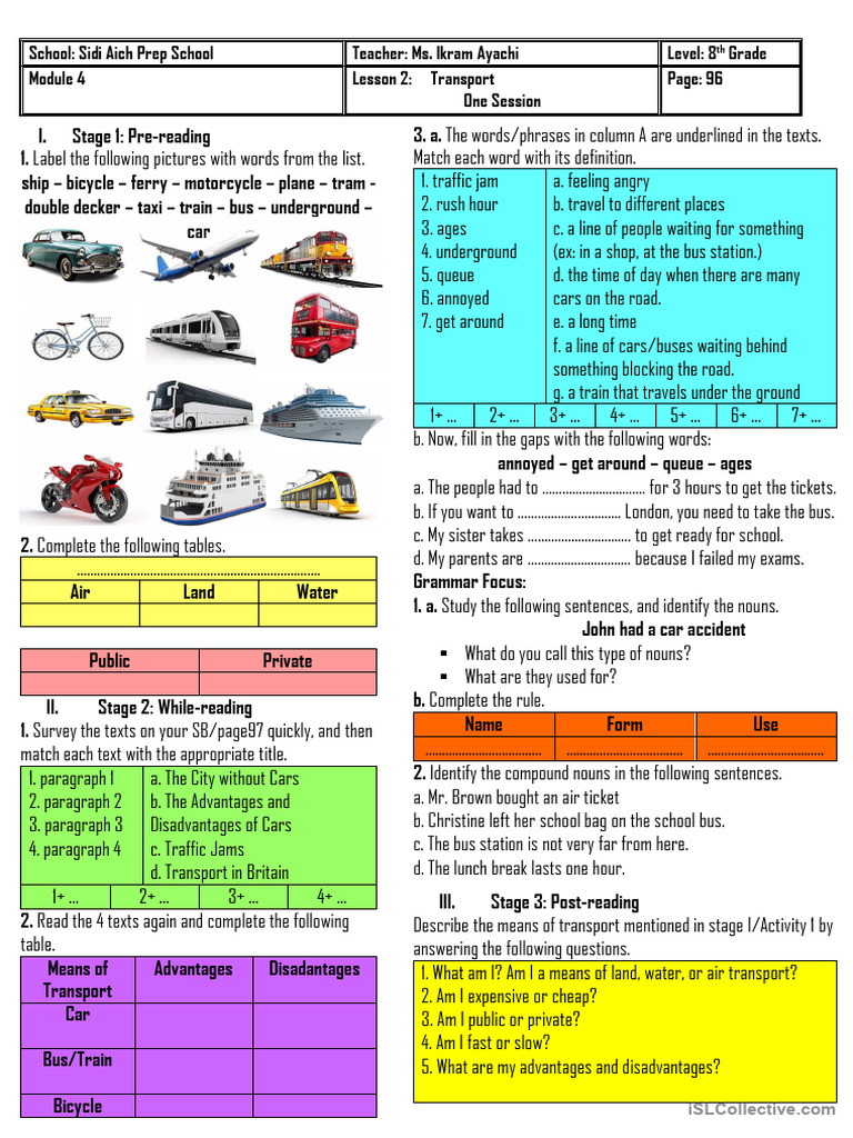 8th Grade Transport Lesson Plan | PDF | Transport | Land Transport