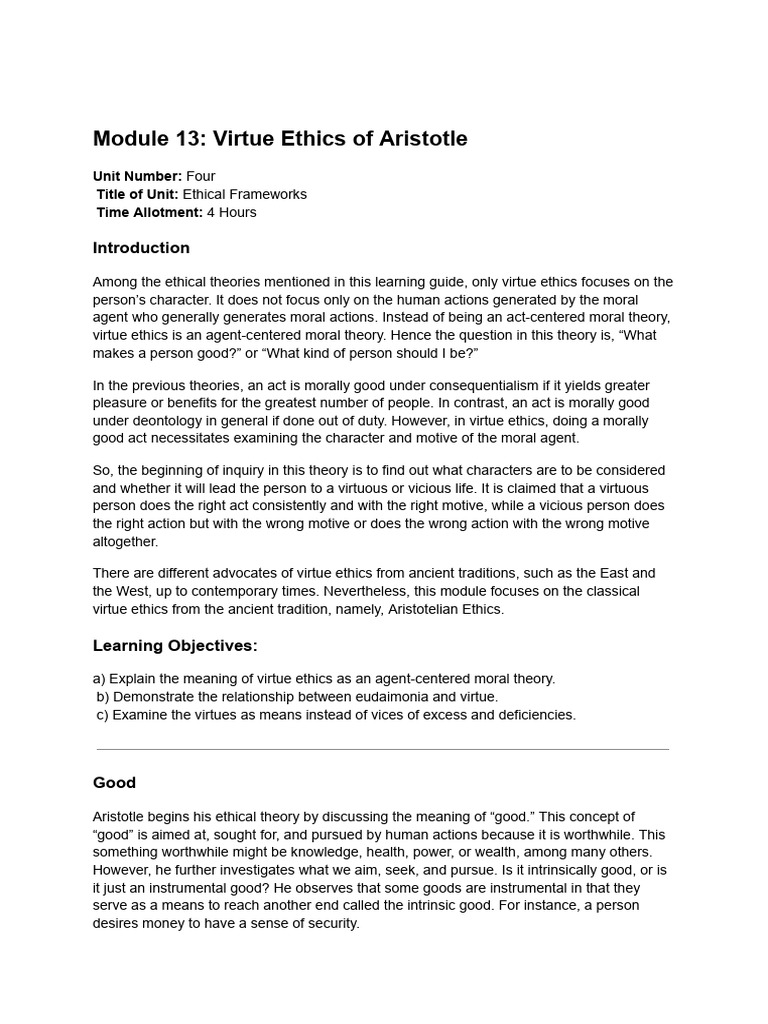 Aristotle's Virtue Ethics Explained | PDF | Virtue | Virtue Ethics