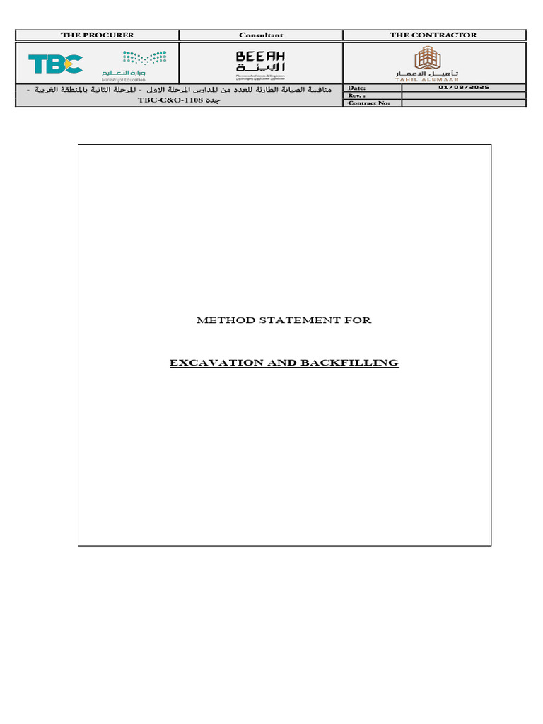 Method Statement For Excavation and Backfilling & Riask Assessment ...