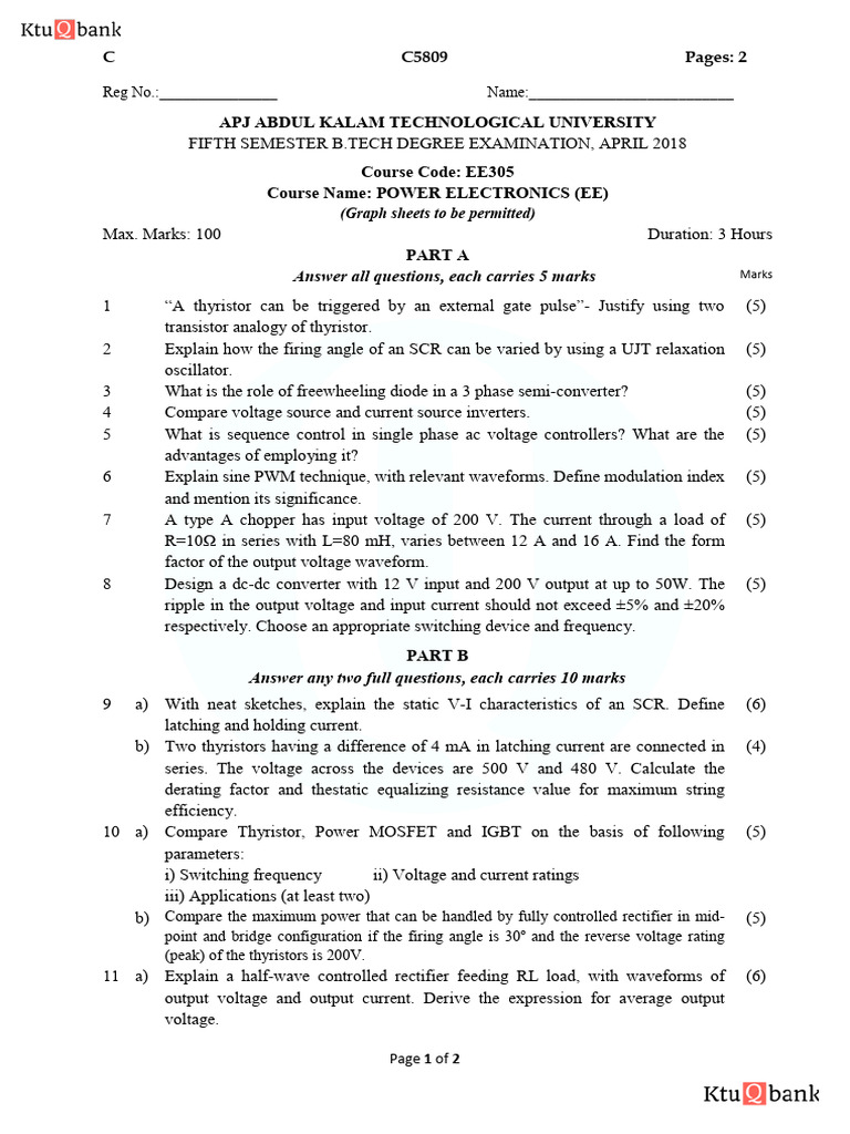 Power Electronics Exam Questions EE305 | PDF | Power Inverter | Rectifier
