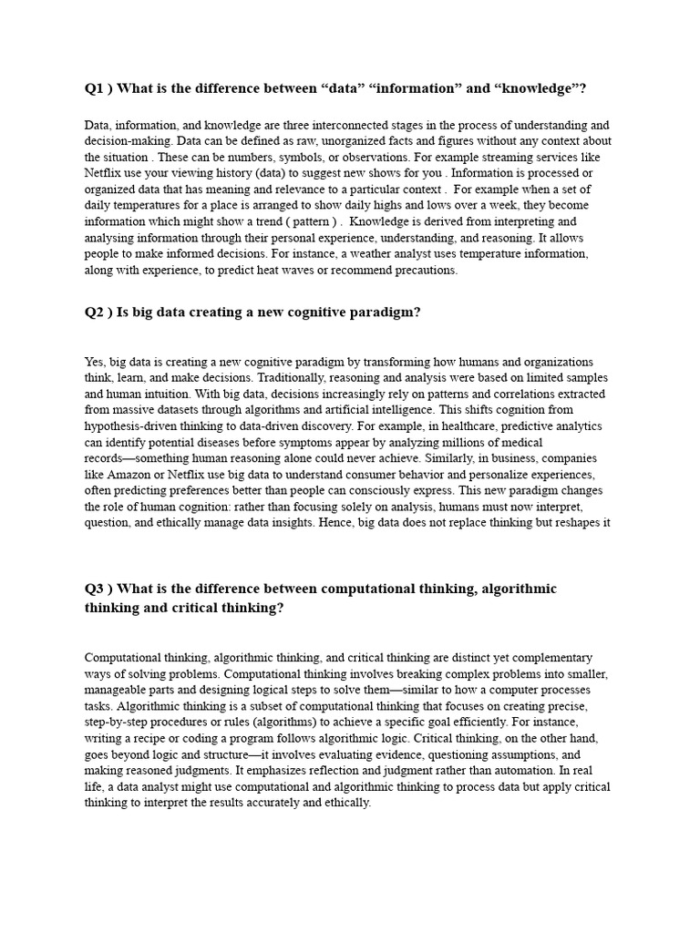 Data, Information, and Knowledge Explained | PDF | Thought | Data