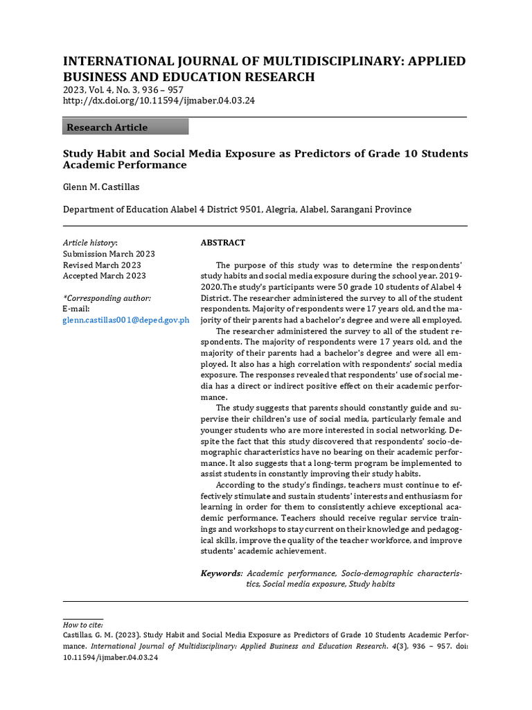 Study Habits & Social Media's Impact on Grades | PDF | Survey Methodology