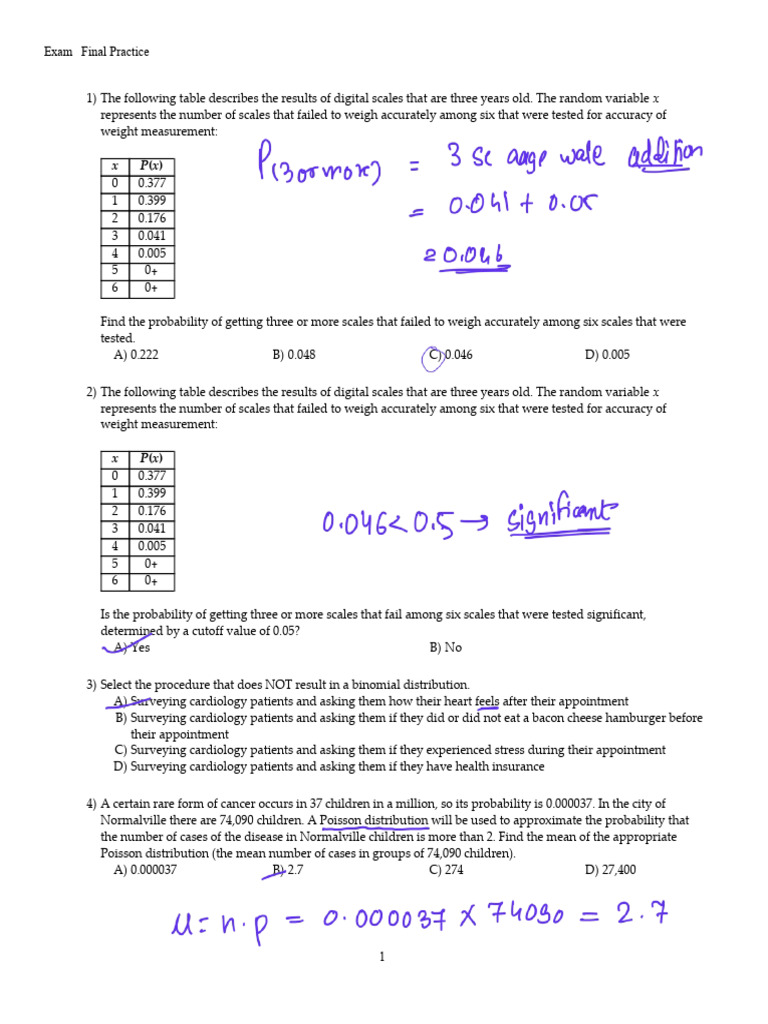 01 Practice BS Final 2025 | PDF | Probability Distribution ...