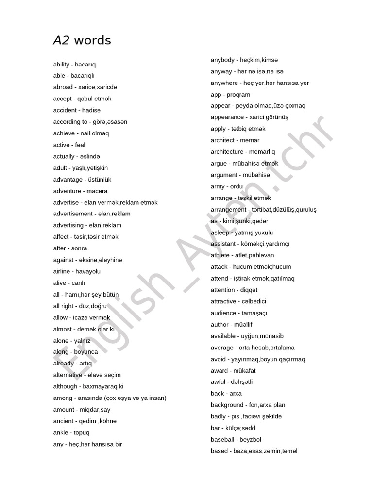 A2 Words | PDF