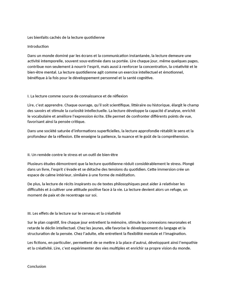 Bienfaits de la lecture quotidienne | PDF | Créativité | Stress (Biologie)
