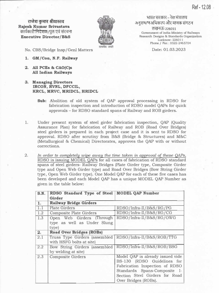 RDSO Model QAPs for Steel Girders | PDF