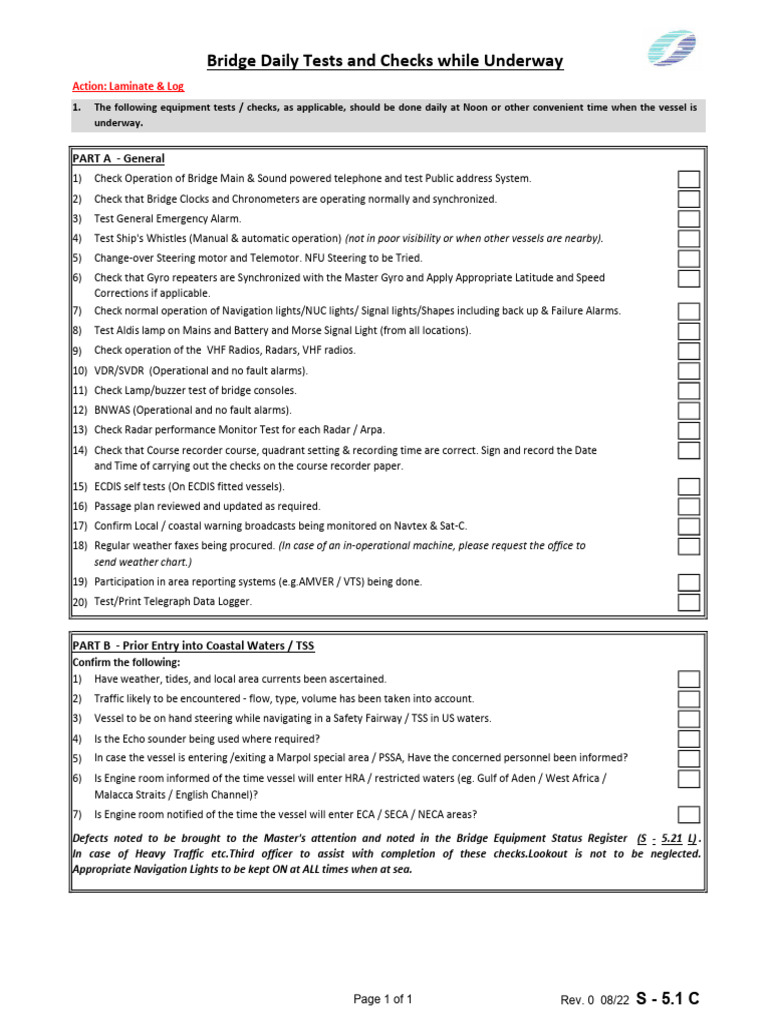 Bridge Equipment Operational Checks Guide | PDF