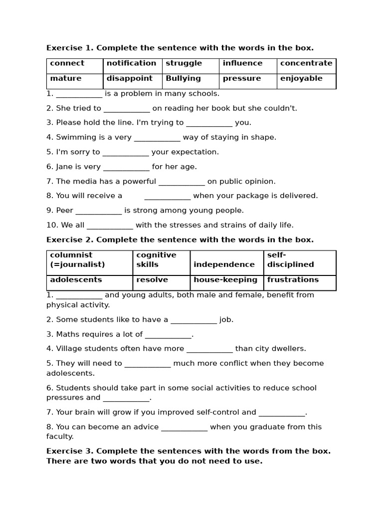 Unit 3 - Lớp 8 Tờ 2 | PDF | Adolescence | Anxiety