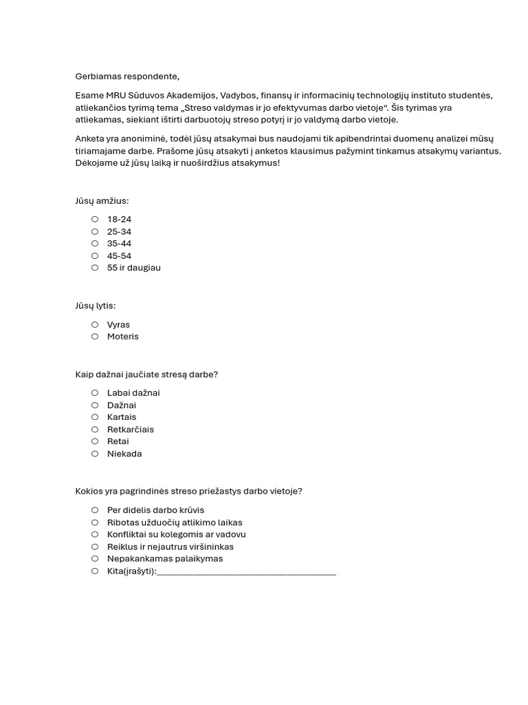 Apklausa Apie Stresą | PDF