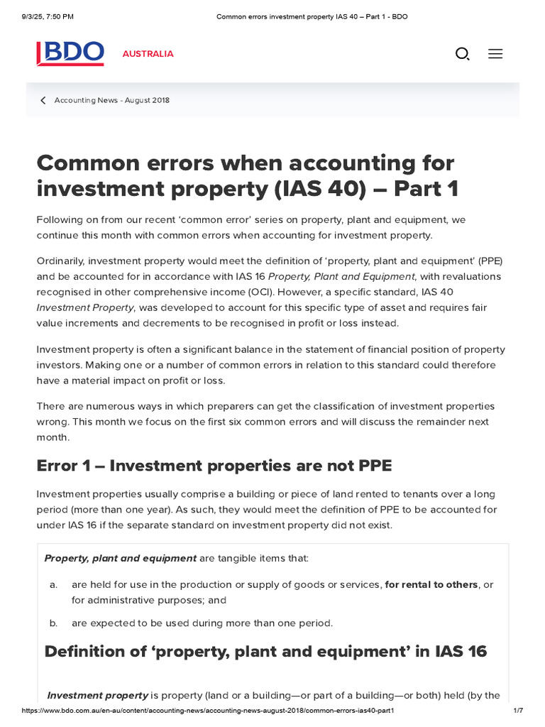 Common Errors Investment Property IAS 40 - Part 1 - BDO | PDF | Fair ...