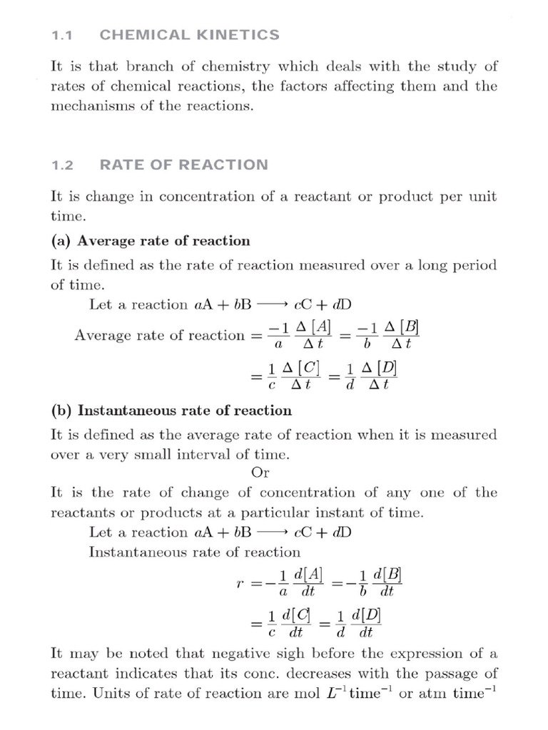 Class XLL Chemistry Chapter 03 Chemical Kinetics | PDF