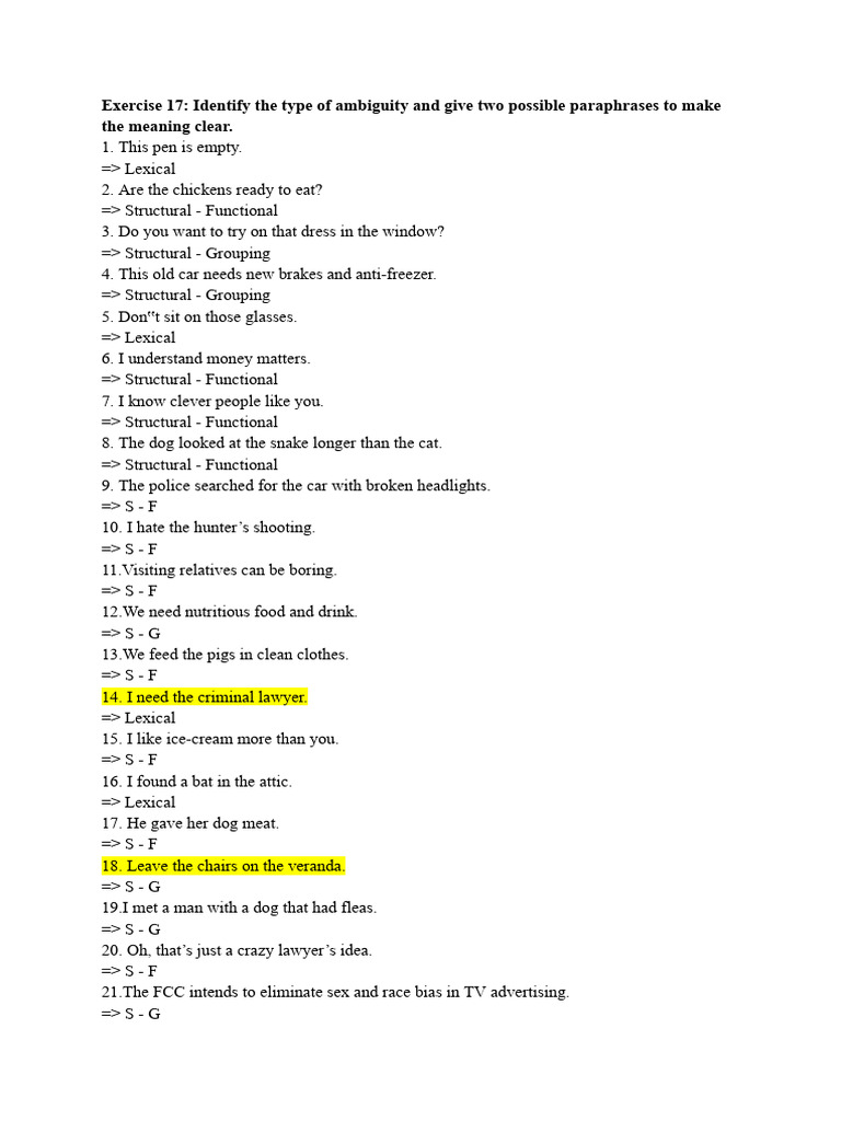 Ambiguity Types and Paraphrase Examples | PDF