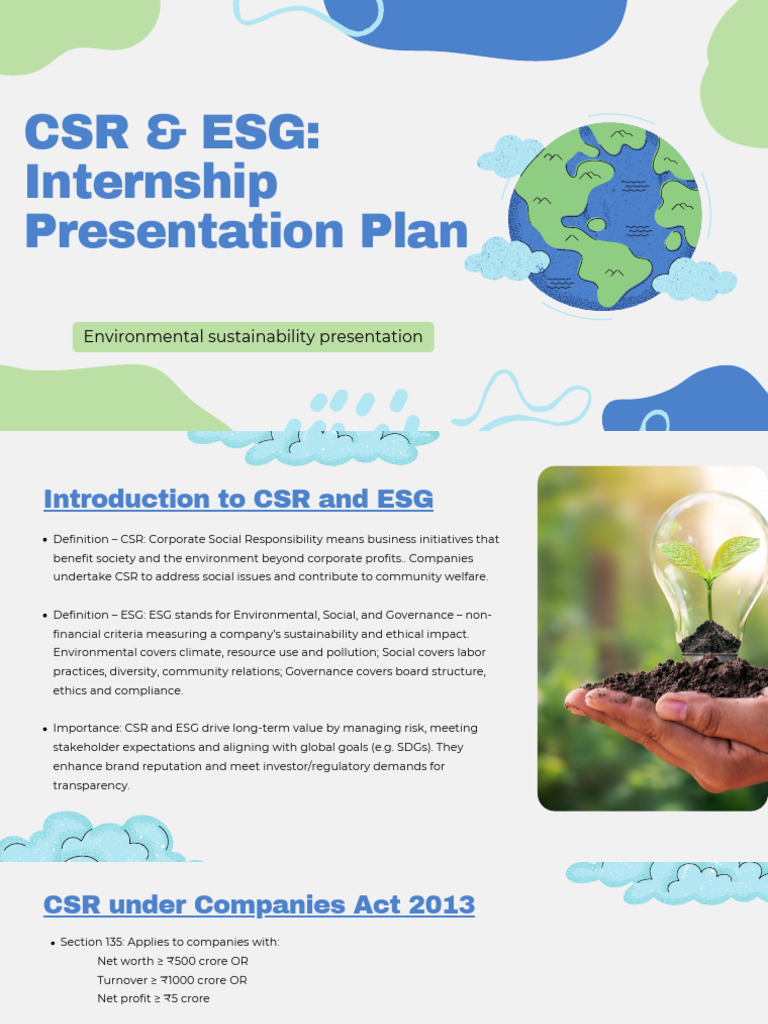 CSR and ESG Internship Presentation Guide | PDF | Corporate Social ...
