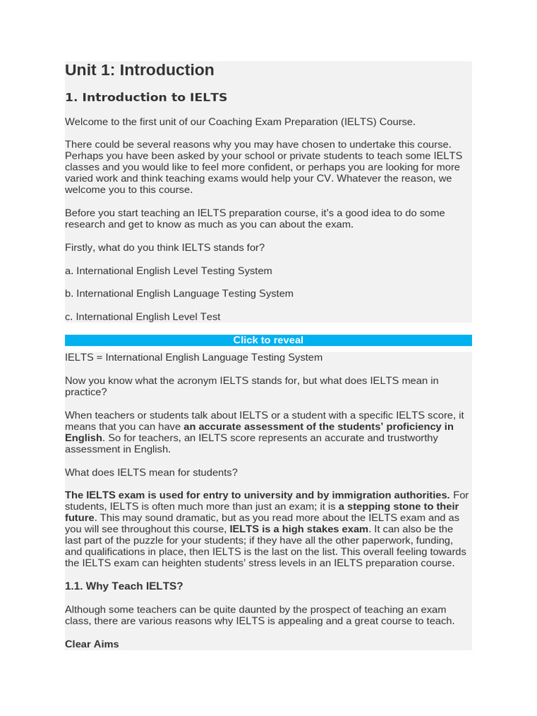 IELTS Teaching Course Overview | PDF | International English Language ...
