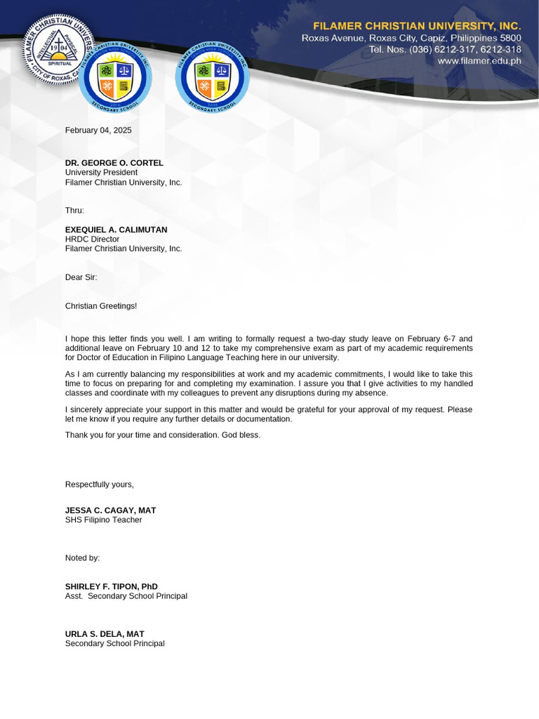 Study Leave Request for Exam Preparation | PDF