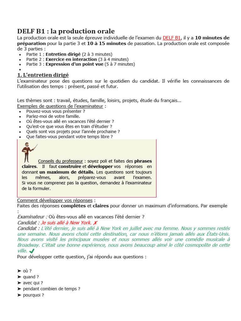 Production orale DELF B1 : Guide complet | PDF