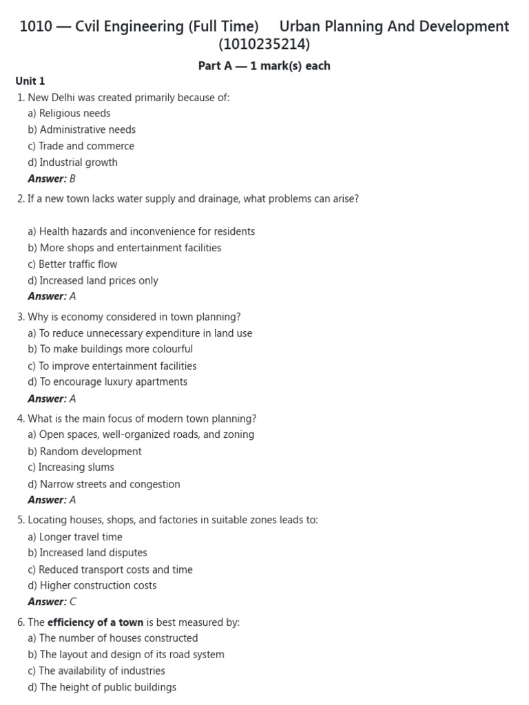 Urban Planning and Development Quiz | PDF | Slum | Traffic