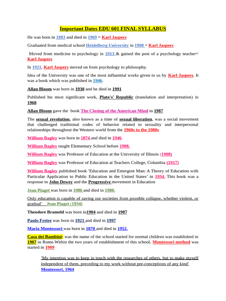 Key Educational Philosophies and Figures | PDF | Philosophy Of ...