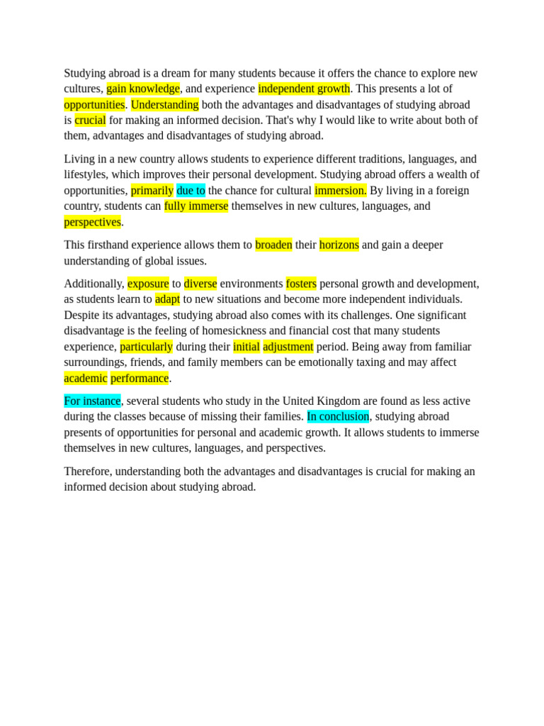 Pros and Cons of Studying Abroad | PDF