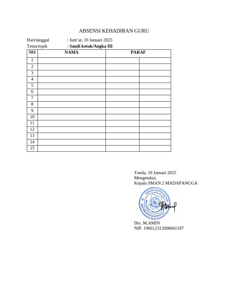 Absensi Kehadiran Guru | PDF
