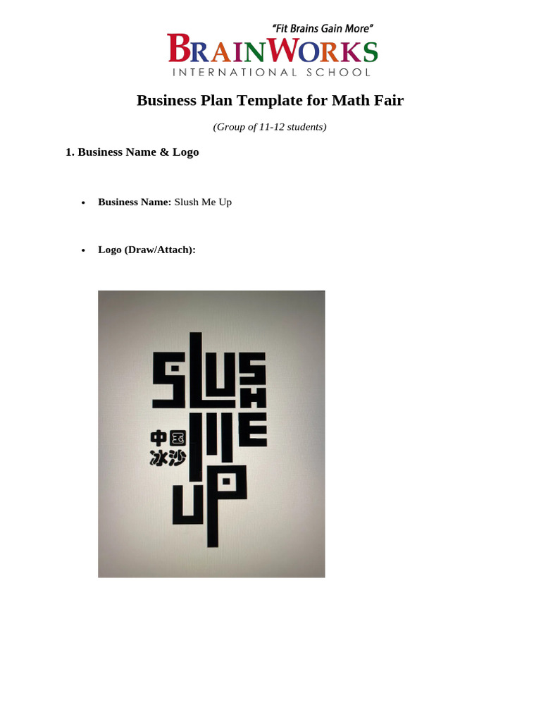 Business Plan Template for Math Fair | PDF | Drink
