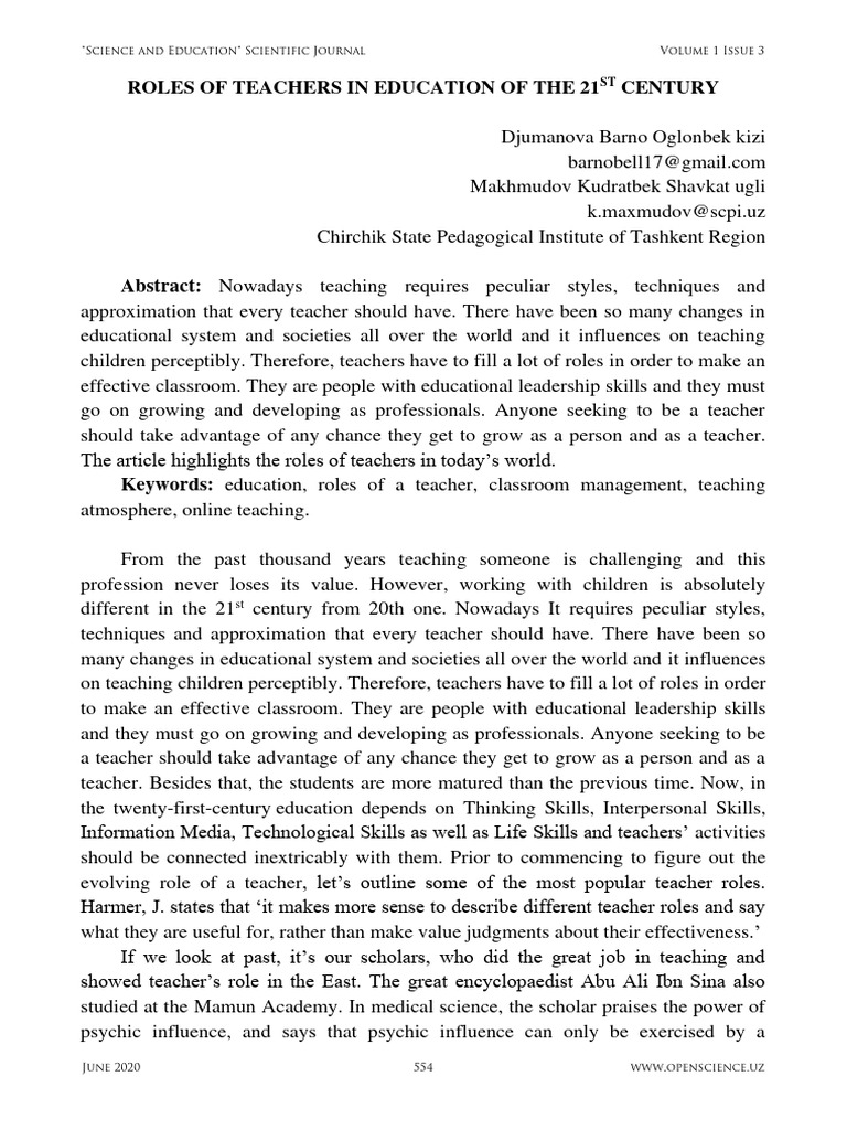 Teacher Roles in 21st Century Education | PDF | Teachers | Learning