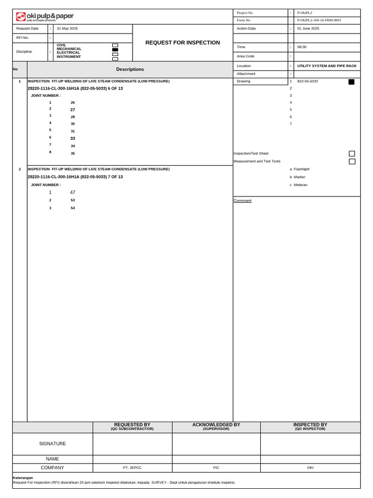 OKI 2 Project Fit-Up Inspection Reports | PDF | Pipe (Fluid Conveyance ...