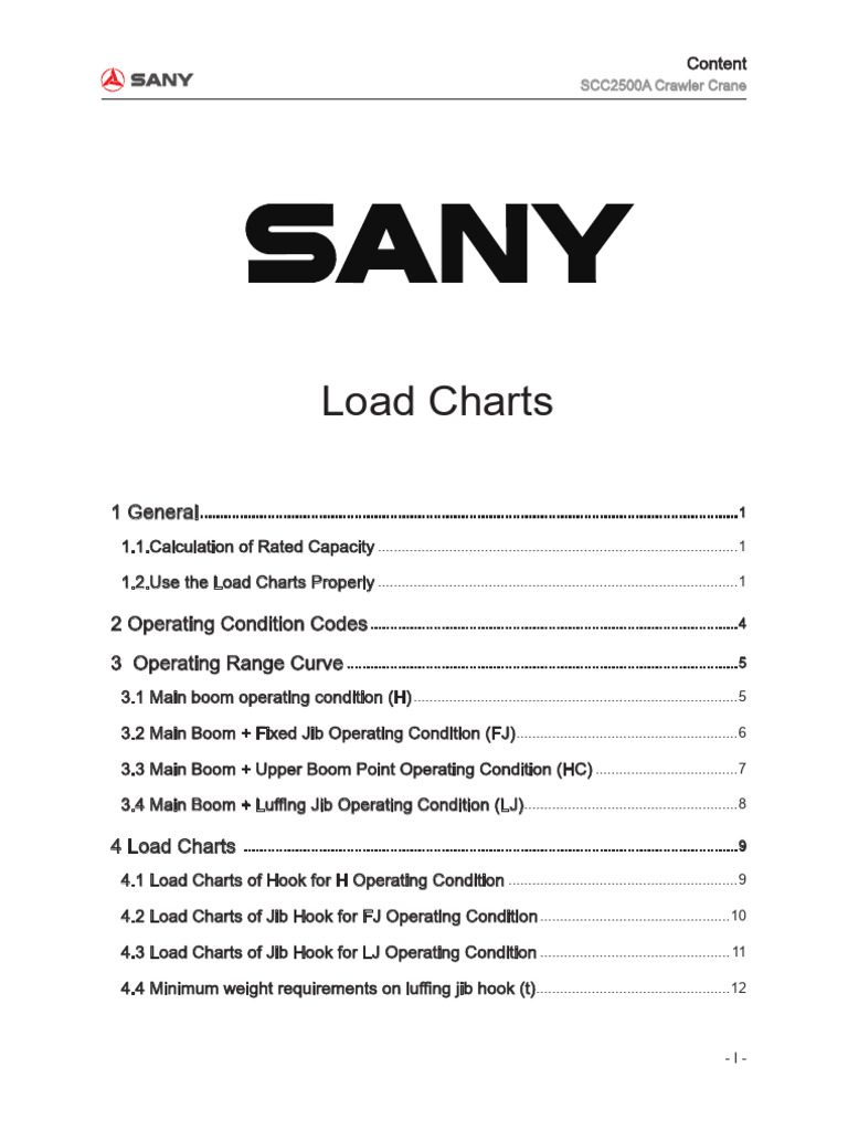 SCC2500A Crawler Crane Load Charts | PDF | Crane (Machine) | Mechanical ...