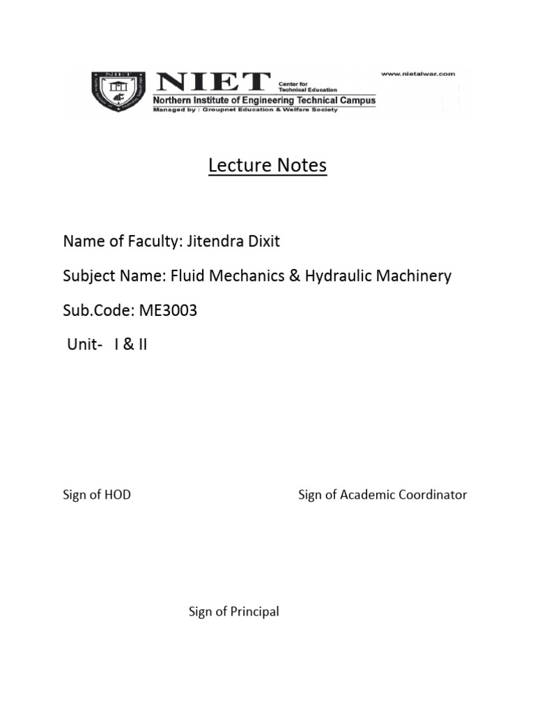 Fluid Mechanics Lecture Notes ME3003 | PDF